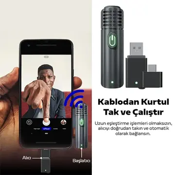 VUXBEEG UP30 2.4GHz Mini Kablosuz Yaka Mikrofonu Youtuber iOS Android