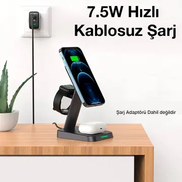 ALLY W68 15W 3in1 Manyetik ve Katlanabilir Portatif Masaüstü Kablosuz Şarj Standı