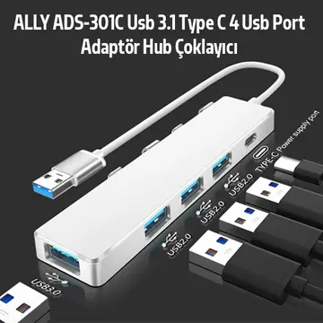 ALLY ADS-301A Usb 3.0 4 Usb Port Adaptör Hub Çoklayıcı 1 type C