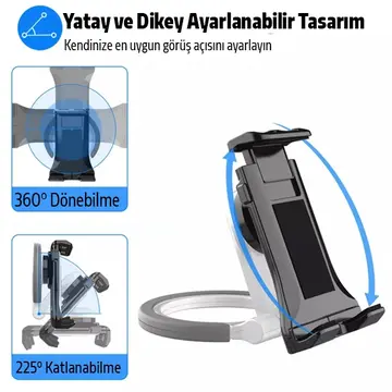 ALLY PB-47B Askılı Katlanabilen Çok İşlevli Tablet -Telefon Standı Tutucu