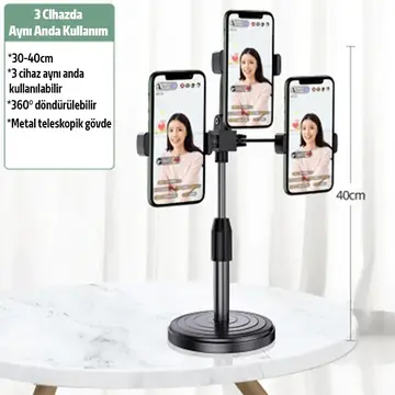 Ally Tripod Üçlü Telefon Tutucu Stand Youtuber Canlı Yayın Selfie Tiktok Makeup