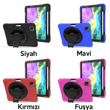 iPad Air 4. Nesil 10.9 Kılıf Shockproof 3 Katmanlı Standlı Zırh Kılıf Kalem Yerli