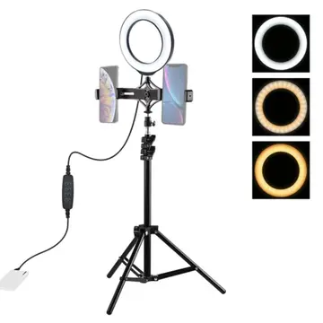 PULUZ 1.1M Çift Telefon tutucu 6.2CM Led Işık Stand YoutuberCanlı Yayın Selfie TikTok Makeup