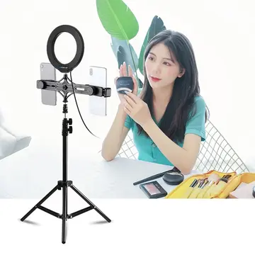 PULUZ 1.1M Çift Telefon tutucu 6.2CM Led Işık Stand YoutuberCanlı Yayın Selfie TikTok Makeup