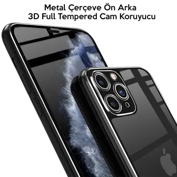 İPhone 11 Pro Max Metal Çerçeve Ön Arka 3D Full Tempered Cam Koruyucu