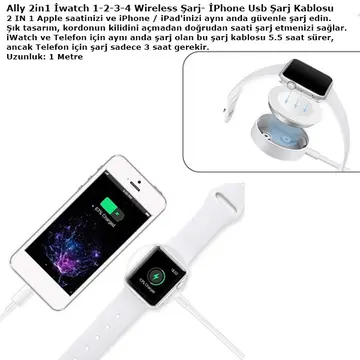 Ally 2in1 Apple Watch Şarj- İPhone Usb Şarj Kablosu