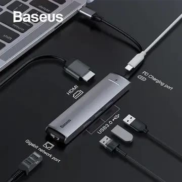 Baseus Usb Type C 6in1 HDMI 3x USB 3.0 RJ45 Çoğaltıcı Adaptör