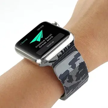 Ally Apple Watch 7-8 45mm 6-5-4 44mm Kayış Kordon Metal Milano Loop Kamuflaj 3-2-1 42mm