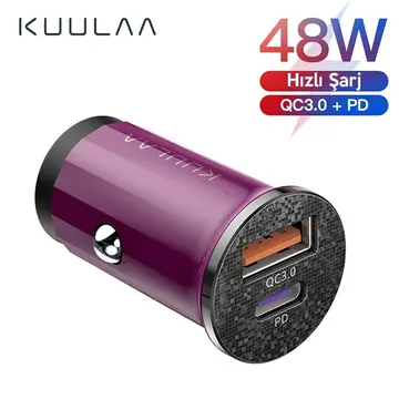 KUULAA 42W USB + Type-C Çift Çıkışlı Mini Hızlı Araç Şarj Cihazı