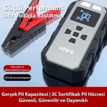 EZERE 4 in1 8000mAh Lastik Sisirme Pompası Ve Starter Akü Takviye Seti