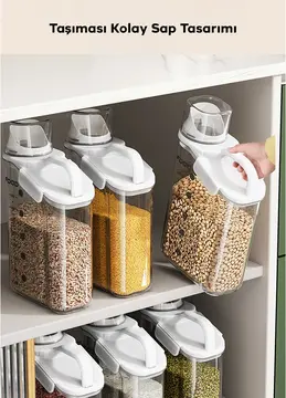 EZERE Büyük Kapasiteli Ölçülü Tahil-Gida-Baharat 2800ml Seffaf Saklama Kutusu