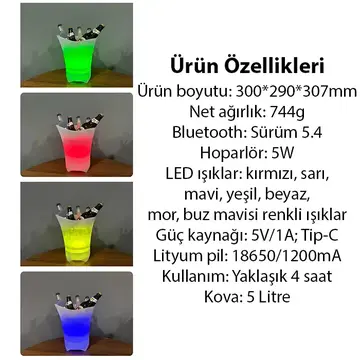 EZERE Hoparlör Buz kovası 5l Bluetooth Hoparlör Ile Renkli Buz kovası Led