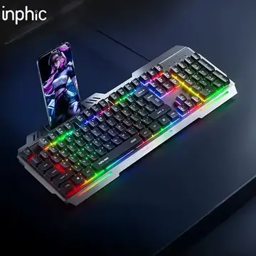Inphic K2 USB Kablolu Oyun Klavyesi 104-Key Sessiz Oyun Klavyesi Bilgisayar Laptop için Cep telefonu yerleştirme alanı