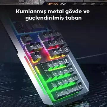 Inphic K2 USB Kablolu Oyun Klavyesi 104-Key Sessiz Oyun Klavyesi Bilgisayar Laptop için Cep telefonu yerleştirme alanı