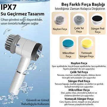 EZERE TurboBrush 5 Başlıklı Elektrikli Temizlik Fırçası