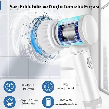 ALLY Magic Brush 5in1 Fırça Başlıklı Şarjlı Temizleme Fırçası Banyo/Fayans/Zemin Temizleyici