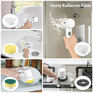 ALLY Magic Brush 5in1 Fırça Başlıklı Şarjlı Temizleme Fırçası Banyo/Fayans/Zemin Temizleyici