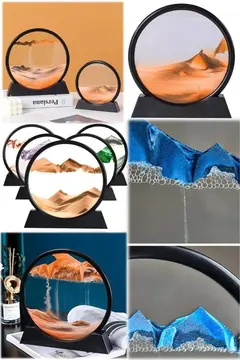 7 Inç Mavi Orta Boy Dekoratif Yuvarlak Şık Kum Tablosu Modern Dekoratif Süs