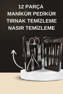 Elektrikli Manikür Pedikür Seti İkili Set 12 Parça Tırnak Bakımı Törpü Protez Çıkarma