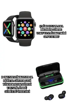Ucuz ve Kaliteli Kulaklıklı Saat Seti Bluetooth Bağlantılı Akıllı Saat ve Kulaklık