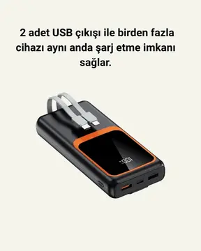 20000 mAh Taşınabilir Powerbank | Çok Kablolu Hızlı Şarj Destekli (22.5W)