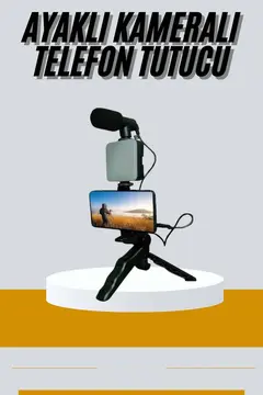 Tripod Telefon Tutucu Kumandalı Mikrofon Led Işık Vlog Video Kayıt
