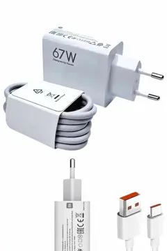 Beyaz Ultra Plus Hızlı Şarj Seti Şarj Adaptörü ve Kablosu 67W