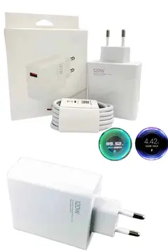 120 Watt Turbo Hızlı Şarj Aleti Seti Hızlı Şarj Adaptörü Beyaz