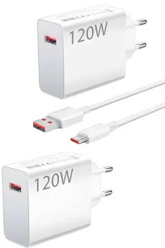 120 Watt Turbo Hızlı Şarj Aleti Seti Hızlı Şarj Adaptörü Beyaz