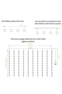 Lw-7 300 Ledli 10 Sarkıt Perde Led Işık, 8 Modlu Uzaktan Kumandalı, 3x3 Metre Peri Telli Led