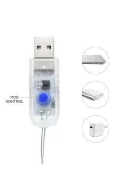 Lw-7 300 Ledli 10 Sarkıt Perde Led Işık, 8 Modlu Uzaktan Kumandalı, 3x3 Metre Peri Telli Led