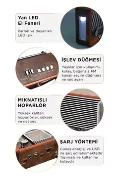 Vintage Nostaljik Radyo AUX USB SD Kart Girişli Şarjlı Bluetooth Bağlantılı