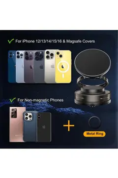 Metalik Magsafe Telefon Tutucu Tüm Yüzeylerle Uyumlu Vakumlu 360 Dönen Oynar Başlık
