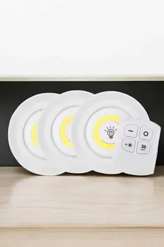 Spot Lamba Led Işık 3'lü Uzaktan Kumandalı Pilli Yapışkanlı Kablosuz