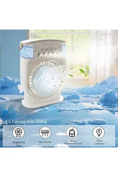 Şarjlı 600 Ml Su Hazneli Taşınabilir Masaüstü Vanilatör  Güçlü Fan Ve 2000 Mah Pil Beyaz