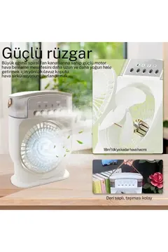 Şarjlı 600 Ml Su Hazneli Taşınabilir Masaüstü Vanilatör  Güçlü Fan Ve 2000 Mah Pil Beyaz