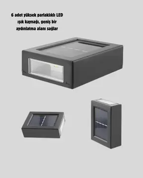 Solar Güçlü 6 LED Dış Mekan Lambası – Otomatik Aç/Kapa Işık Sensörlü Aydınlatma