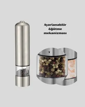Modern Otomatik Baharat Öğütücü Seti – Pilli Paslanmaz Çelik LED Aydınlatmalı