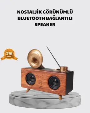 Nostaljik Gramofon Bluetooth Hoparlör – FM Radyo + USB + SD Kart Destekli