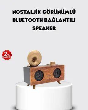 Retro Gramofon Tasarımlı Bluetooth Hoparlör – 3D Stereo Ses 1800 mAh Batarya