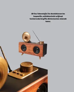 Retro Gramofon Tasarımlı Bluetooth Hoparlör – 3D Stereo Ses 1800 mAh Batarya