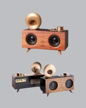 Çift Hoparlörlü Bluetooth Gramofon Speaker – FM Radyo USB SD Kart ve AUX Girişli