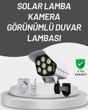 77 LED'li Güneş Enerjili Güvenlik Lambası ve Kukla Kamera – Hareket Sensörlü 2400mAh Pilli