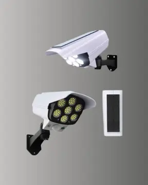 Güneş Enerjili LED Lamba + Güvenlik Kamerası Görünümlü– 5-8 m Hareket Algılamalı Beyaz Işık