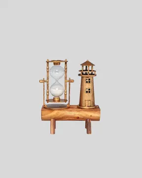 Vintage Kum Saati + Deniz Feneri Modeli – Ahşap Gövdeli Masa Üstü Dekor
