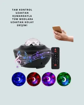 Sesle Etkileşimli Yıldız Projektörlü Gece Lambası – Bluetooth Hoparlörlü USB Girişli Dönen Okyanus
