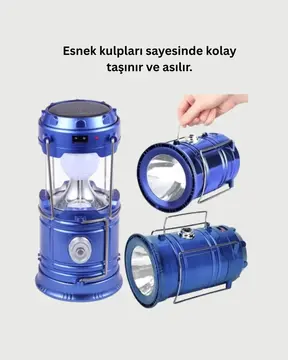 Güneş Enerjili Katlanabilir Kızaklı Kamp Feneri – USB Şarjlı Çok Yönlü ve Dayanıklı Tasarım