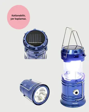 Güneş Enerjili Katlanabilir Kızaklı Kamp Feneri – USB Şarjlı Çok Yönlü ve Dayanıklı Tasarım