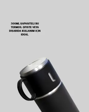 Isıyı Uzun Süre Koruyan 500 ml Termos Seti | Çelik Gövde 2 Bardaklı Hediye Kutulu