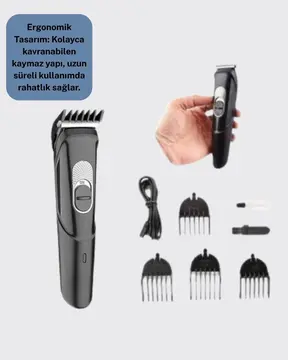 Taşınabilir Şarjlı Saç Sakal Tıraş Makinesi – 3 Taraklı Sessiz ve Ergonomik